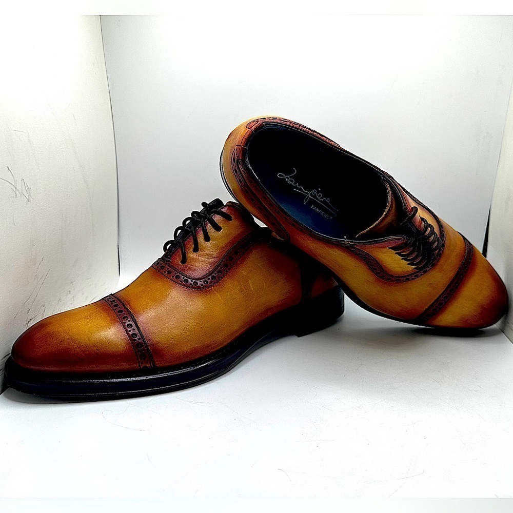 STUNNING Zampiere Burnished Calf-Skin Leather Cap-Toe Oxfords 🤩🤩🤩 MINT COND. - Picture 2 of 16